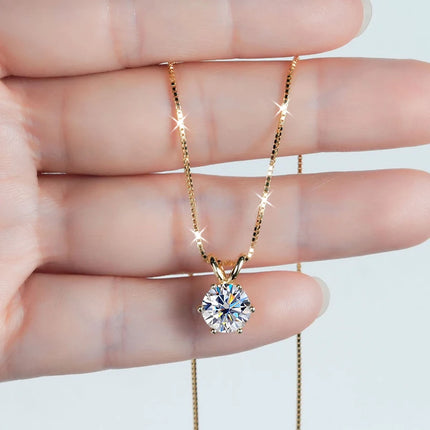 OXTAO 0.5ct–5ct D Moissanite Solitaire Necklace Certified  Lab Imitation Diamond Charm Pendant Necklace Jewelry 14K Gold Filled