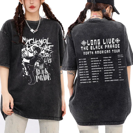 My Chemical Romance Band Washed T-shirt Long Live The Black Parade Tour Merch T-shirts Men Women Gothic Punk Oversized T Shirts
