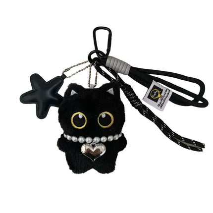 Cute Black Cat Plush Toy Doll Keychain Small Pendant Car Keyring Kitten Toy Doll For Boy Girl Brithday Gifts