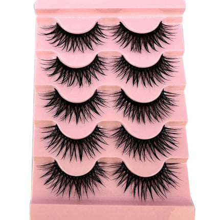 New 5 Pairs Wet False Eyelashes Naturally Wear False Eyelashes Everyday Sharp Tail Thick Simulation Cross Makeup Lashes