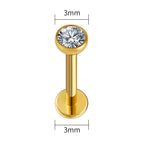 Gold 3mm CZ / Plug & Tunnel Jewelry / 16G 1.2x10mm|Body|Round