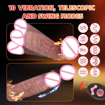 Huge Big Soft Vibrator Heating Realistic Dildo for Woman Men Wireless Telescopic Dick Masturbator Penis G Spot Vagina Anal