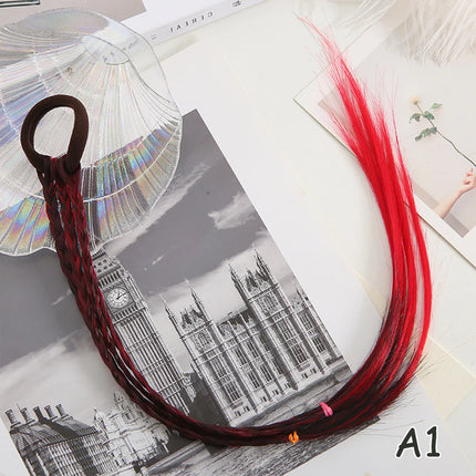 Girls Synthetic Colorful Braids Hair Extensions With Rubber Bands Rainbow Braided Hairpieces Ponytail Hair Accessories For Girls