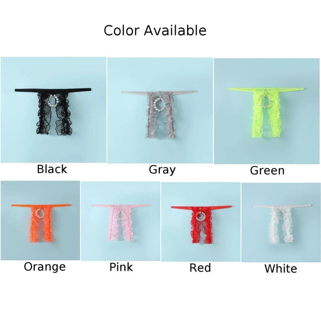 Men Lace Sexy T-Back Open Crotch Thongs Low Waist Open Butt Underwear G-String Men Clothes Inner Wear Bare Buttocks Panties