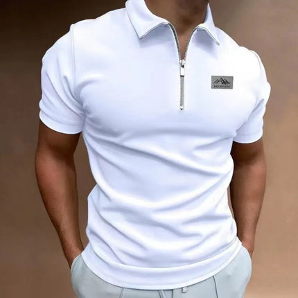 Men's New Summer Polo Shirt, with a Turned-Down Collar and Zipper, a Plain-Colored Casual Style Short-Sleeved T-Shirt