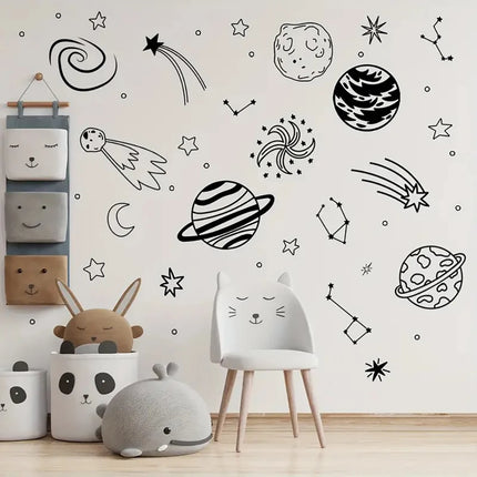 Large Planetary Meteor Space Themed Plant Wall Stickers Decals Constellation for Bedroom Playroom Decor