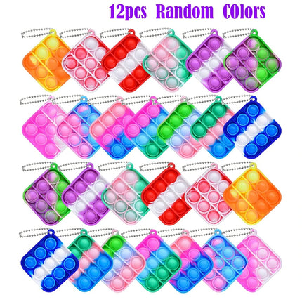 12/24/48Pcs Mini Pop Push Fidget Toys Set Keychain Fidget Toy Anti-Anxiety Stress Relief Hand Toy Pack for Kids Adults Gifts