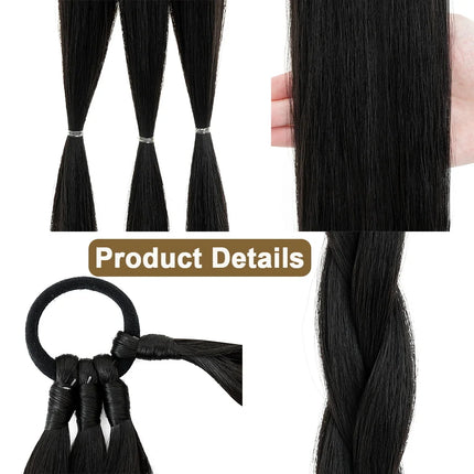 Benehair 34inch Long Braid Ponytail Extension with Elastic Tie Straight Wrap Around Braid Hair Synthetic Drawstring Ponytail