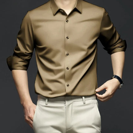S-6XL Men's Blue Shirt Business Leisure Social Fashion High Quality Ice Silk Shirt Casual Work Top