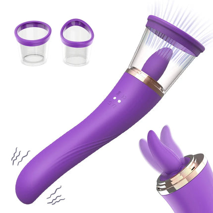 Tongue Licking with Sucking G Spot Vibrator 3 in 1 Sex Toys for Women Powerful Clitoral Nipple Oral Sucker Stimulation Massager
