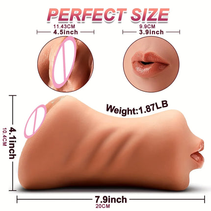 Realistic Dildo Soft Penis and Vagina 2-in-1 Masturbator Cup Vagina Masturbation Blowjob Adults Sex Toys for Male Masturbator 18