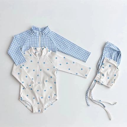 5428 Korean Baby Swimsuit Spring Summer New Boys and Girls Cute Printed Checkered Polka-dot Sun-proof One-piece Swimsuit