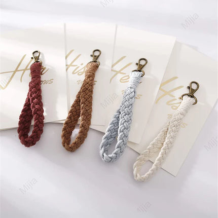 Soft Cotton Rope Keychain Boho Handmade Wristlet Bracelet Key Chain Long Weaving Wrist Lanyard Car Key Holder for Women Gift