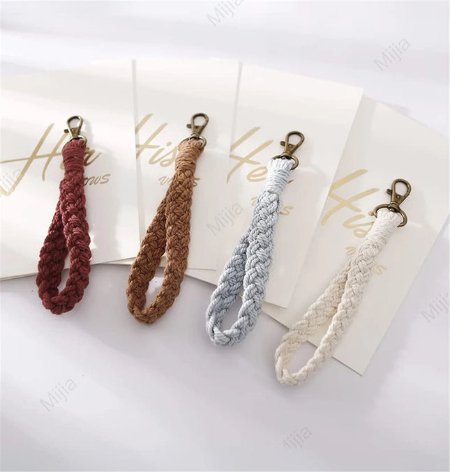 Soft Cotton Rope Keychain Boho Handmade Wristlet Bracelet Key Chain Long Weaving Wrist Lanyard Car Key Holder for Women Gift