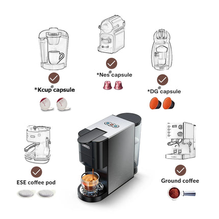 HiBREW Coffee Machine 5in1 Multiple Capsule Espresso Dolce Milk&Nespresso&ESE Pod&Powder Coffee Maker Stainless Metal H3A