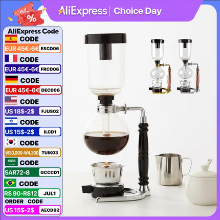 3/5Cups Syphon Pots High Quality Coffee Kettle Pot Set Filter Syphon Coffee Maker Tea Siphon Heat-Resistant Household Pot