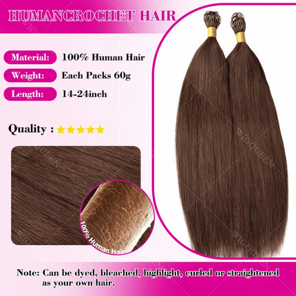 4/27 Pre looped Brown Highlight Feathered Human Crochet Hair Silky Straight Miracle Knots Bundles Human Hair Extension For Braid