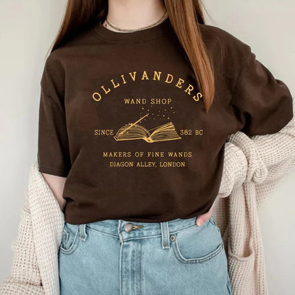 2025 Ollivanders Wand Shop T Shirt Wizard Book Shop Shirt HP Shirt Book Nerd Aesthetic Clothes Magic Tee Unisex Short Sleeve Top