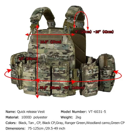 YAKEDA 6094 Tactical Vest - Quick Release Laser Cut System