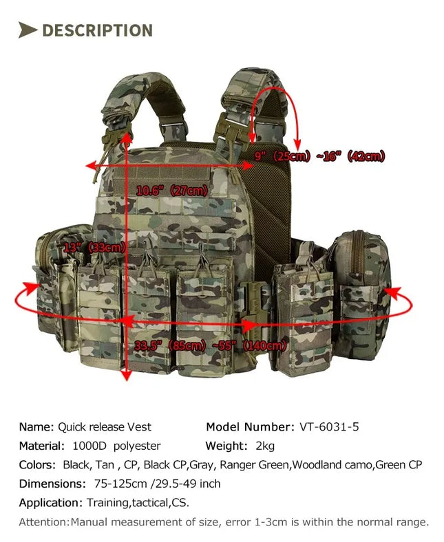 YAKEDA 6094 Tactical Vest - Quick Release Laser Cut System / Gilet Tactique YAKEDA 6094 - Système à Dégagement Rapide