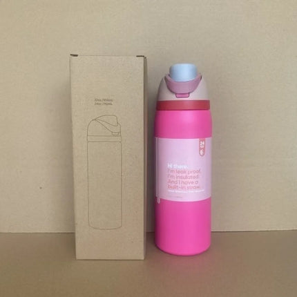 New 32oz24oz double-layer fruit cup large capacity direct drinking straw thermos bottle portable outdoor sports bottle