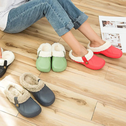 KANCOOL Fur Lined Clogs Shoes For Women Men Winter Indoor Outdoor Waterproof Plush Slippers Cozy Warm House Slippers Garden Shoe