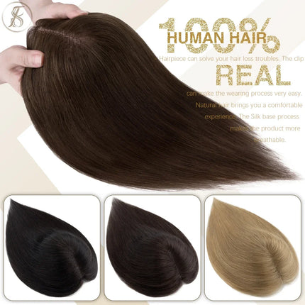 TESS Hand Single Knot Hair Toppers 8x10cm Women Topper Natural Hair Wig Clip In Human Hair Extensions Lace Hairpiece Replacement