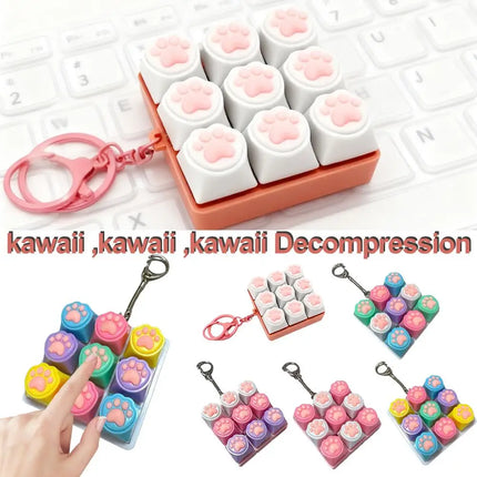 Cat Pawl Decompression 9 Keyboard Key Toy For Adults Antistress Toys Boys Girls Anti Stress Finger Keyboard Games Keychain