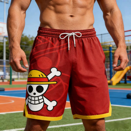 2026 Summer New Bandai One Piece Monkey D. Luffy Basketball Shorts Men's Oversized Quick Drying Running Training Sports Shorts