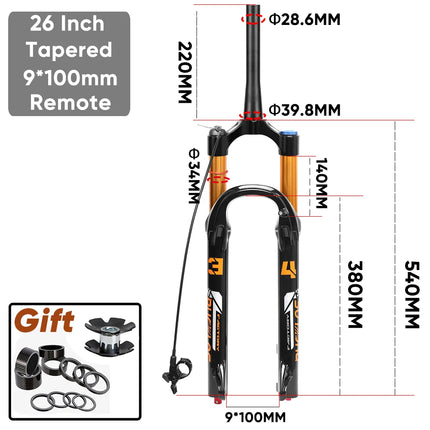 BUCKLOS 26/27.5/29Inch MTB Air Fork 9*100mm 140mm Travel Mountain Bike Front Fork 34mm Tube Bicycle Air Suspension Fork