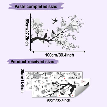 Black White Flowers Wall Stickers Branch Bird for Blossom Wall Sticker Home Decoration Girls Living Room Bedroom Wall Decal