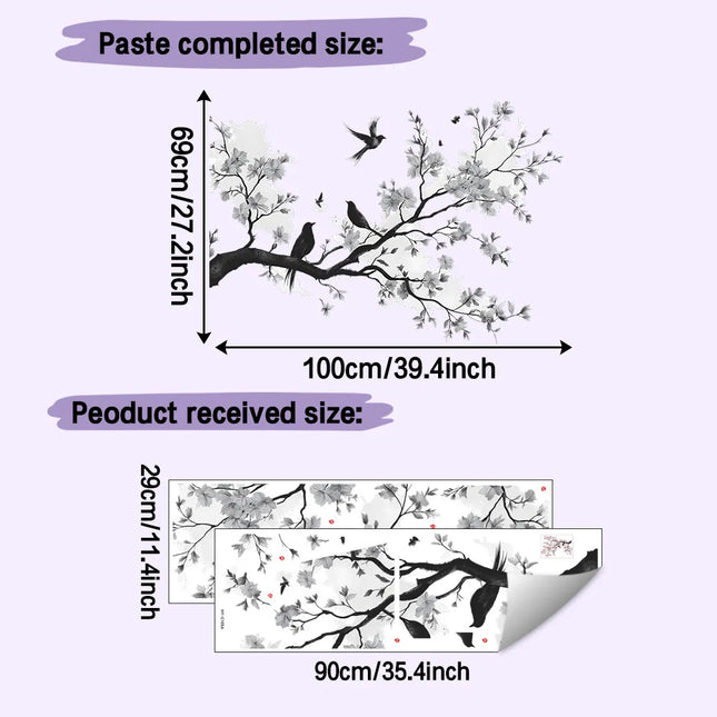 Black White Flowers Wall Stickers Branch Bird Blossom Wall Sticker Home Decoration Girls Living Room Bedroom Wall Decal