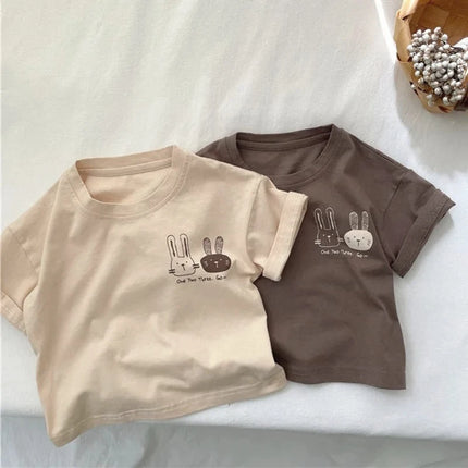 2025 Summer New Arrivals Children's short sleeve T-shirts Pure Cotton 2-7Y Cartoon Bunny T shirt Boys and Girls Loose casual Tops
