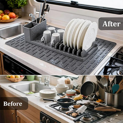 Foldable Non-slip Dish Drying Mat Multipurpose Silicone Tableware Drying Rack Storage Holder Anti-scald Coaster Kitchen Utensils
