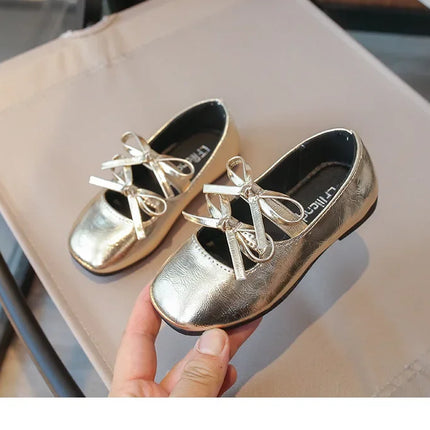 Kids Dance Performance Shoes Square Black Solid Color Girls Princess Shoe with Double Bow 2024 New Girls Leather Shoes Soft Sole