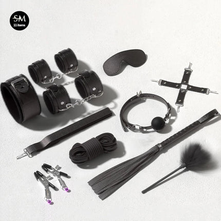 Sex Toys BDSM Bondage Kits Genuine Leather Restraint Set Handcuffs Collar Gag Vibrators Sex Toys For Women Couples Adult Games