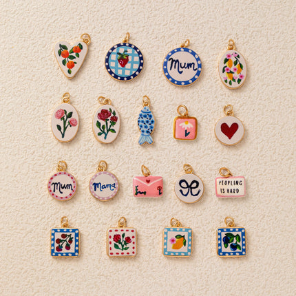 Flower Fruit Love Shell Drip Oil Printed Pendant Fashion Trend DIY Charms Jewelry Making Accessory