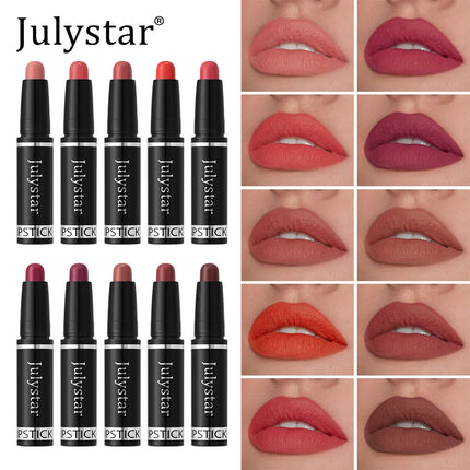 Julystar Nude Brown Matte Lipstick Pen Waterproof Lasting Non-Stick Cup Velvet Fruit Lipstick Lip Tint Pencil Makeup Lip Stain