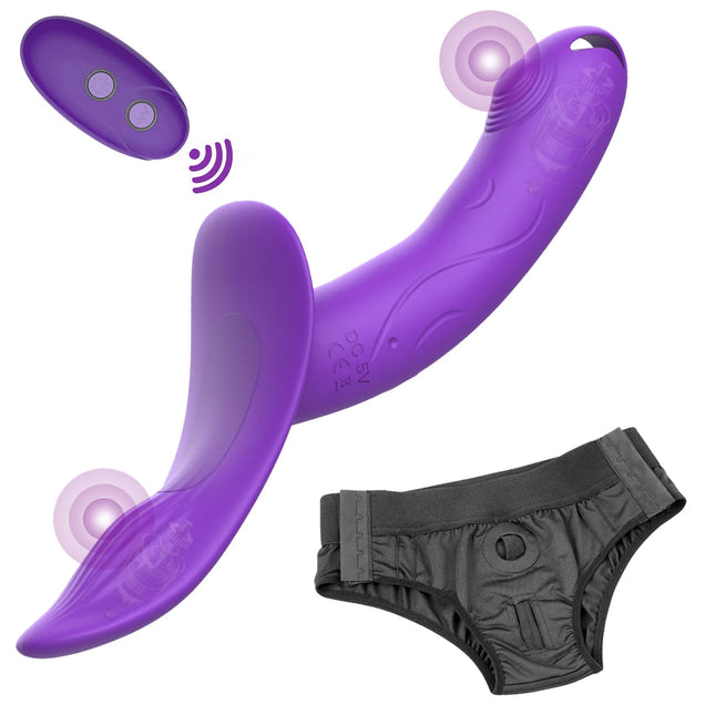 7 Speeds Wearable Double Vibrators For Women Lesbian Couples USB Rechargeable Strapless Strap-on Dildo Female Adults Sex Toys