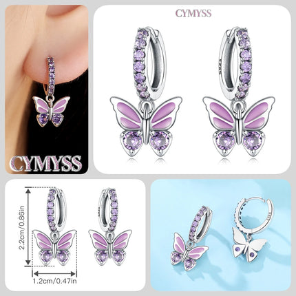 Hot Sale Original 925 Sterling Silver Zircon Pink Paw Print Earrings Heart Flower Leaf Design Women Party Jewelry Gift Ear Loops