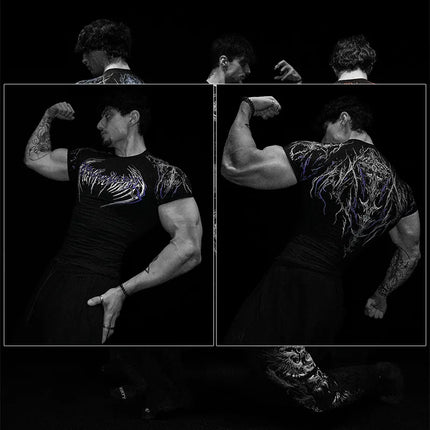 Dark Dragon Slayer Men's 2026 Summer New Fitness Clothes Speed Drying Running Printed Compression Clothes Sports T-shirt