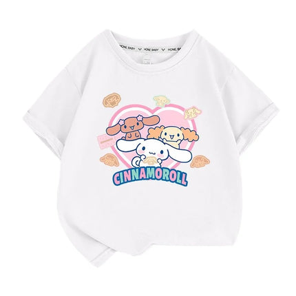 Sanrio Summer Baby Girls 100% Cotton Clothes Kid Children Boys Cinnamoroll Printed T-shirts Cartoon Short Sleeve Top Outfits
