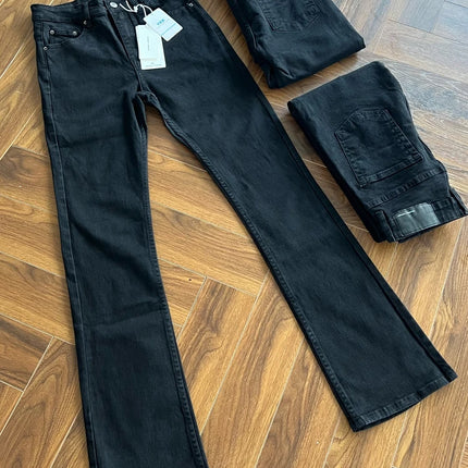 Slim Fit Men's Jeans mid Waist Washed Black Heavyweight Flared Casual Fashion Autumn Season Zipper Closure Classic Clean Fit