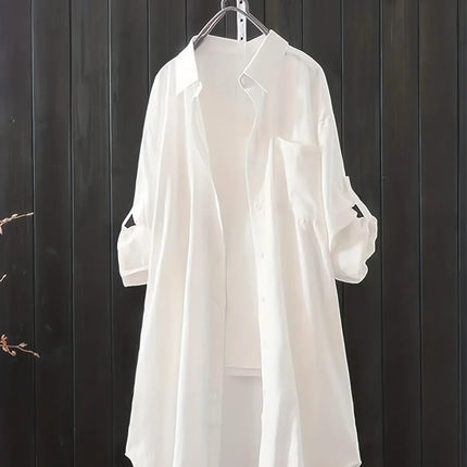 Plus Size Women's Stylish Casual Solid Color Button Shirt Women's Trendy Relaxed Fit Solid Color Relaxed Shirt