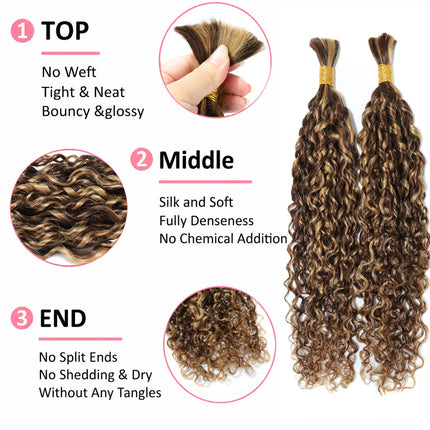 WOWANGEL 4/27 Highlight Human Hair Bulk Water Wave Hair Extensions For Braiding Boho Braids Curly Human Hair Bundles 100g/Pack