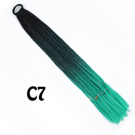 Synthetic Gradient Color Dirty Braided Ponytail Extensions With Elastic Band 24" Rainbow Braid Pony Tail Hairpiece For Girl