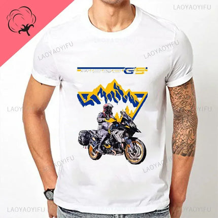Motorcycle O-Neck Printed T-Shirt Short Sleeve Cotton Tee Case for R1200GS R1250 GS Adventure TShirt Overlander Ride Travel Tops