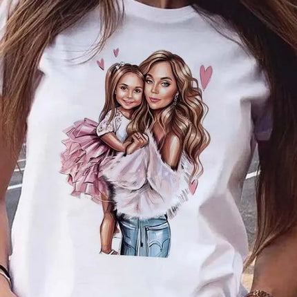 Cartoon Mom Son Daughter Printed Kids T-Shirt Summer Casual Harajuku Girls Boys Short Sleeve Fashion Cotton Children Clothes Tops