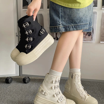 CHABELLA Women's High Top Canvas Shoe Design Buckle Strap Zip Simplicity Female Shoes 2025 High Street Grace Walking Shoes