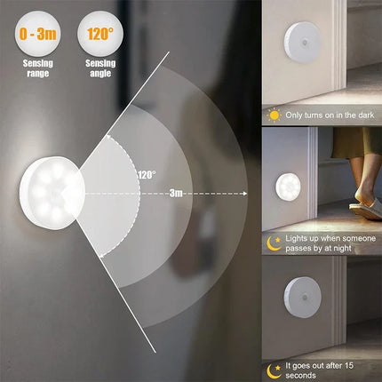 2~6 Pack Motion Sensor LED Night Light USB Rechargeable 3 Color Night Lamp Cabinet Wardrobe Lamp Staircase Wireless Closet Light